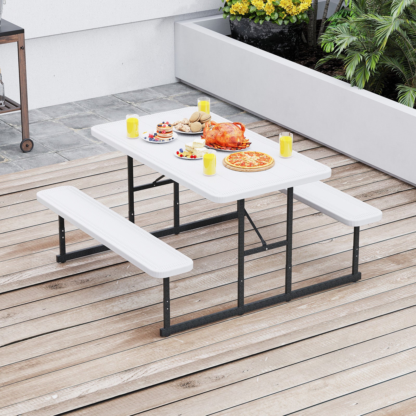 Picnic Table Bench Set for 2-4 People Outdoor Rectangular Camping Dining Table, White Picnic Tables at Gallery Canada