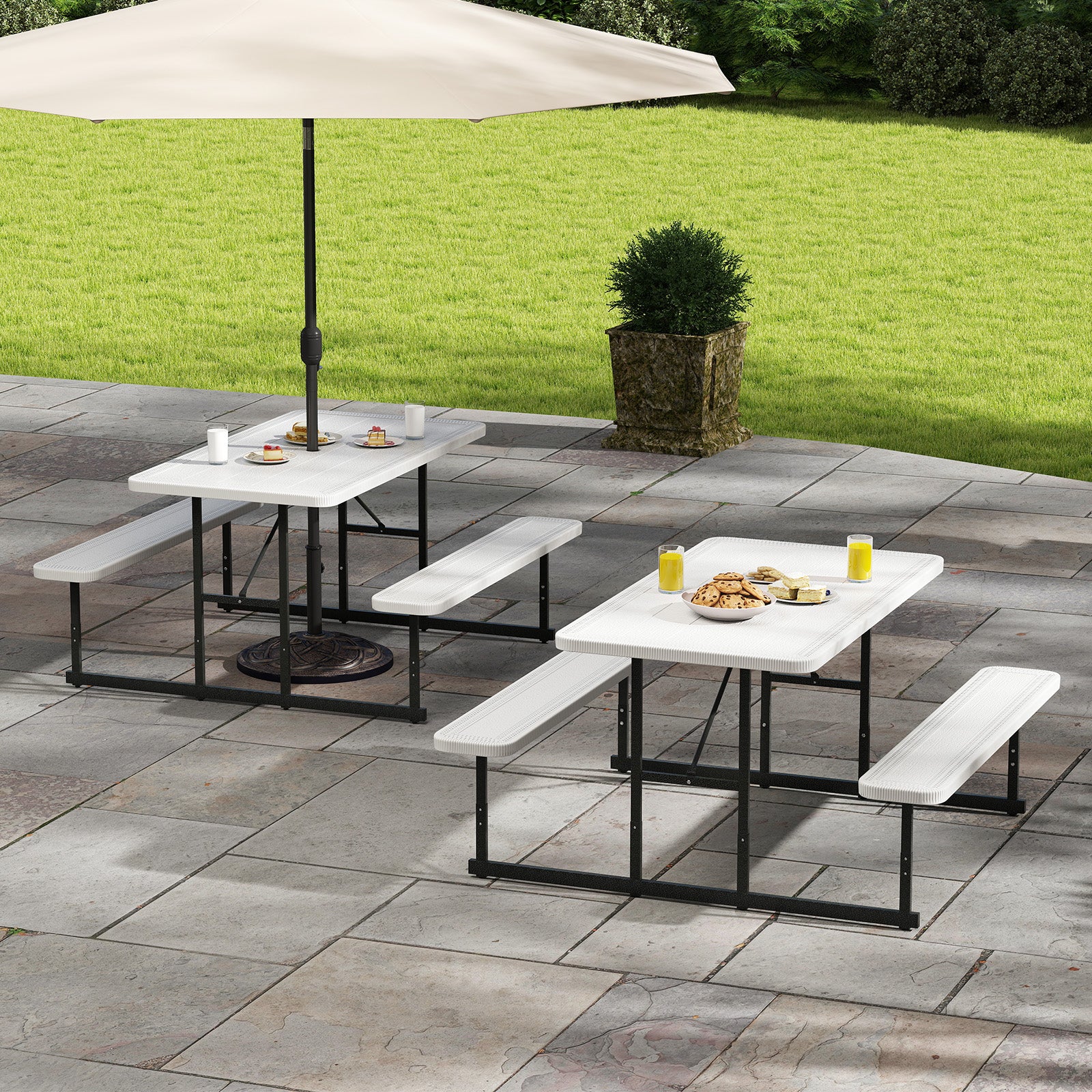 Picnic Table Bench Set for 2-4 People Outdoor Rectangular Camping Dining Table, White Picnic Tables at Gallery Canada