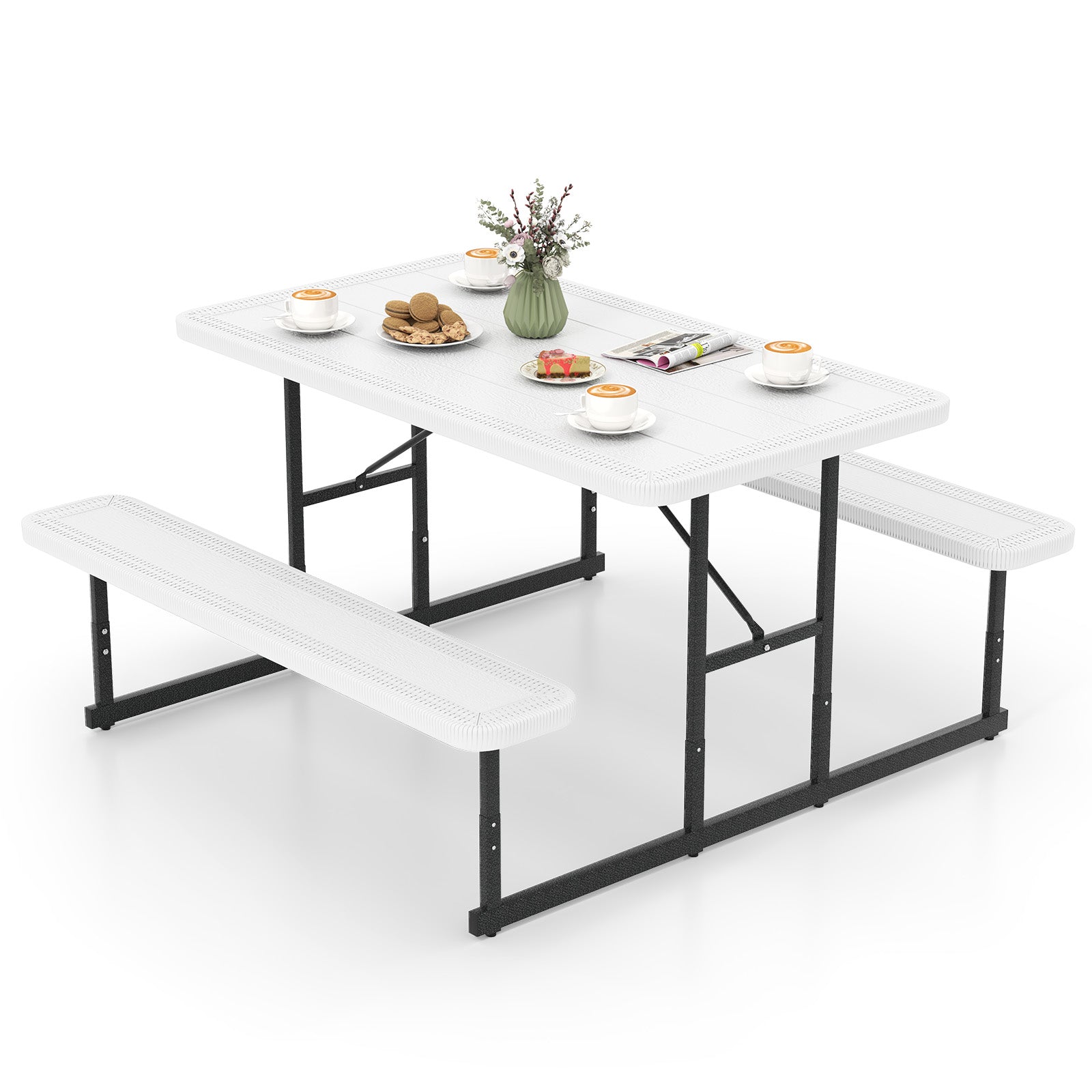 Picnic Table Bench Set for 2-4 People Outdoor Rectangular Camping Dining Table, White Picnic Tables at Gallery Canada