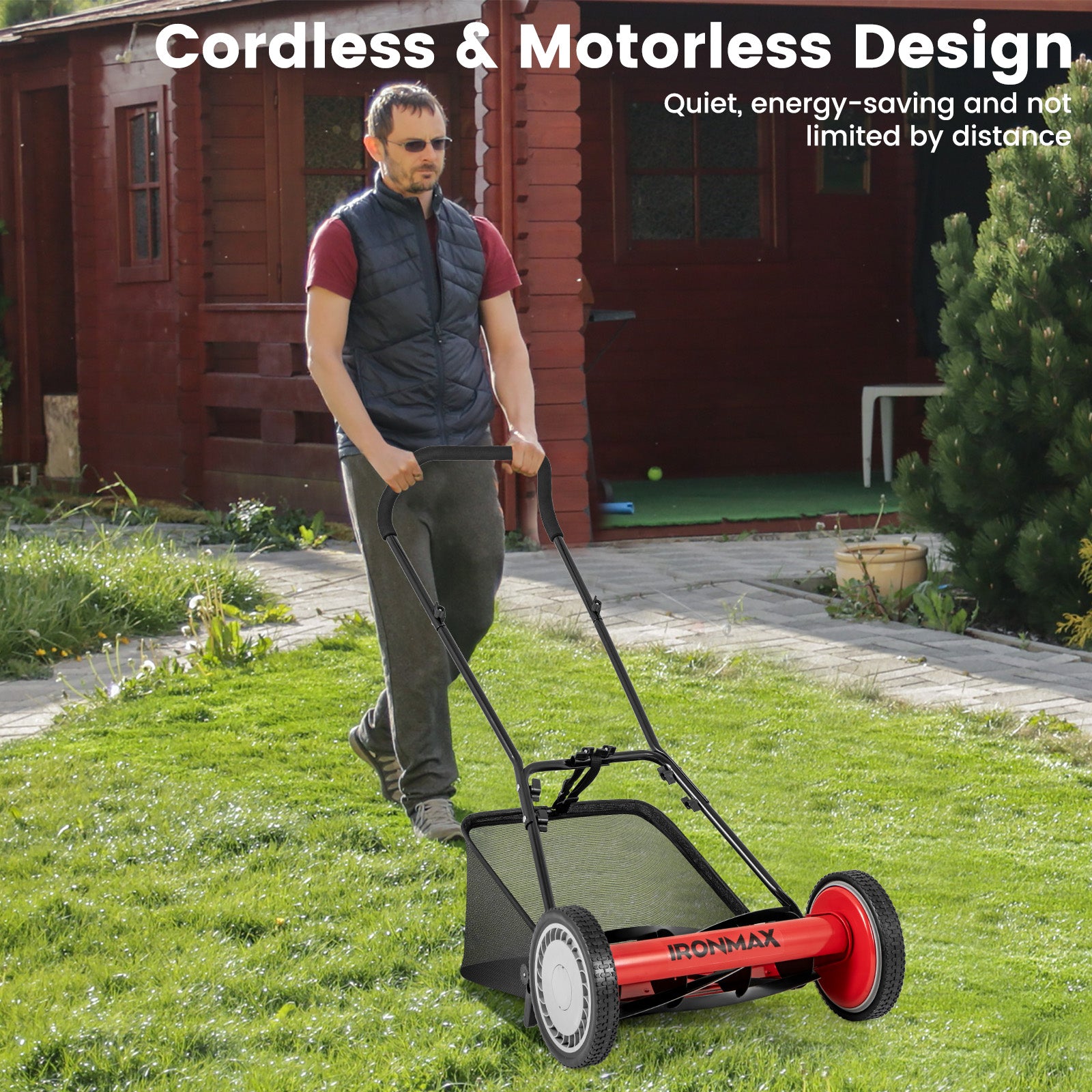 16 Inch Push Lawn Mower with 5 Steel Blades and Grass Catcher Bag, Red Lawn Care Tools at Gallery Canada