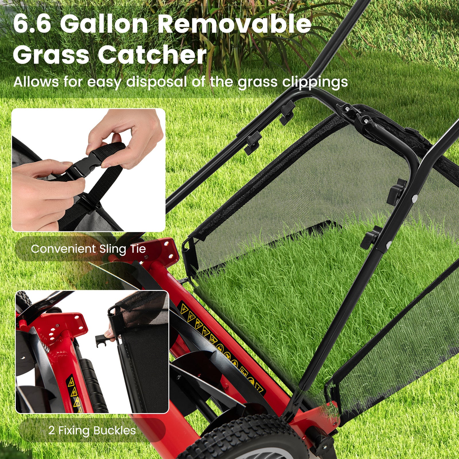 16 Inch Push Lawn Mower with 5 Steel Blades and Grass Catcher Bag, Red Lawn Care Tools at Gallery Canada