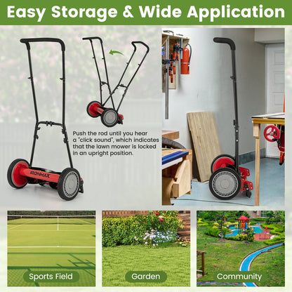 16 Inch Push Lawn Mower with 5 Steel Blades and Grass Catcher Bag, Red Lawn Care Tools at Gallery Canada