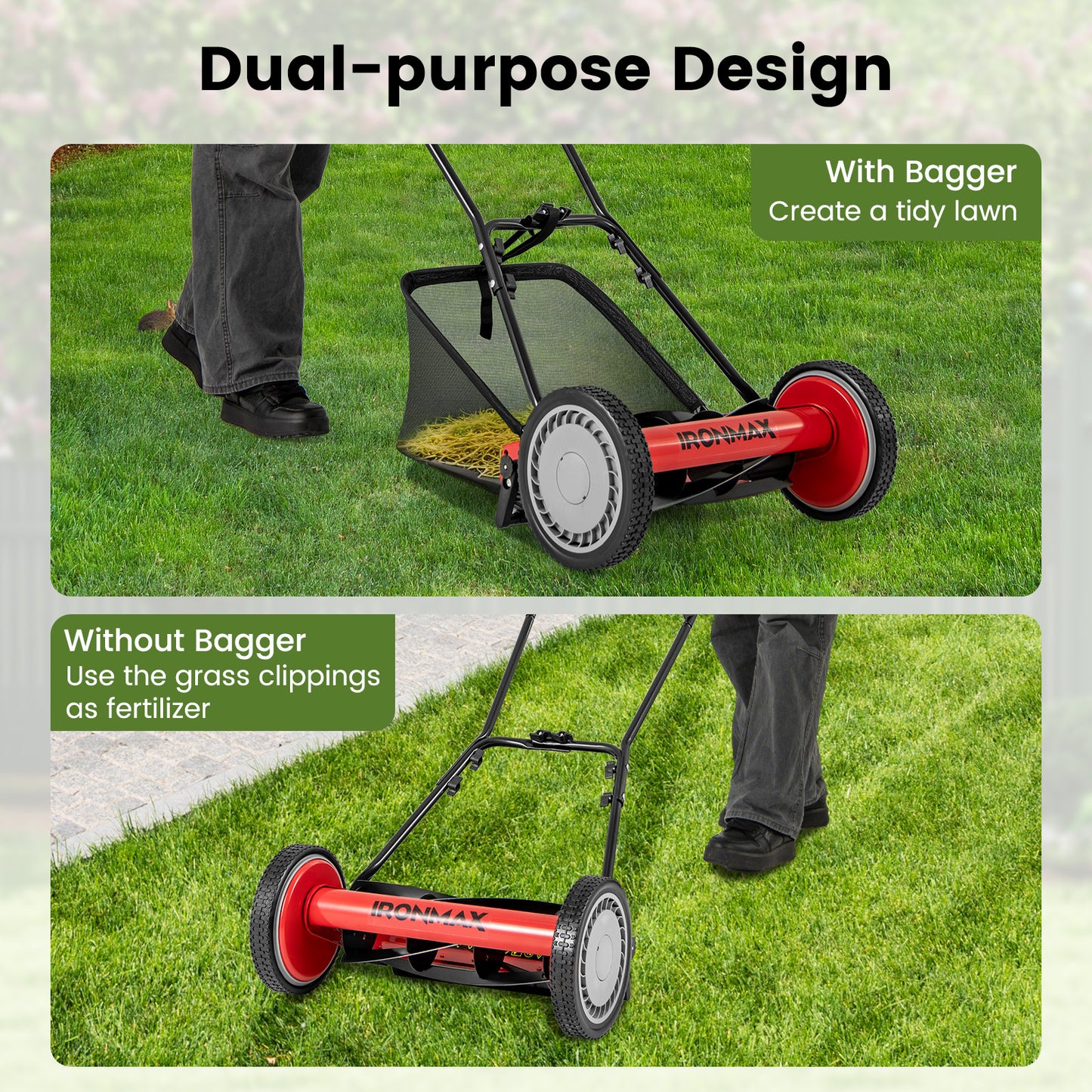 16 Inch Push Lawn Mower with 5 Steel Blades and Grass Catcher Bag, Red Lawn Care Tools at Gallery Canada