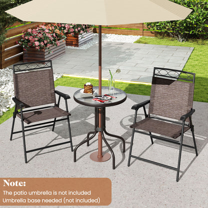 3 Pieces Outdoor Bistro Dining Furniture Set with 1.57 Inch Umbrella Hole, Brown Patio Conversation Sets at Gallery Canada