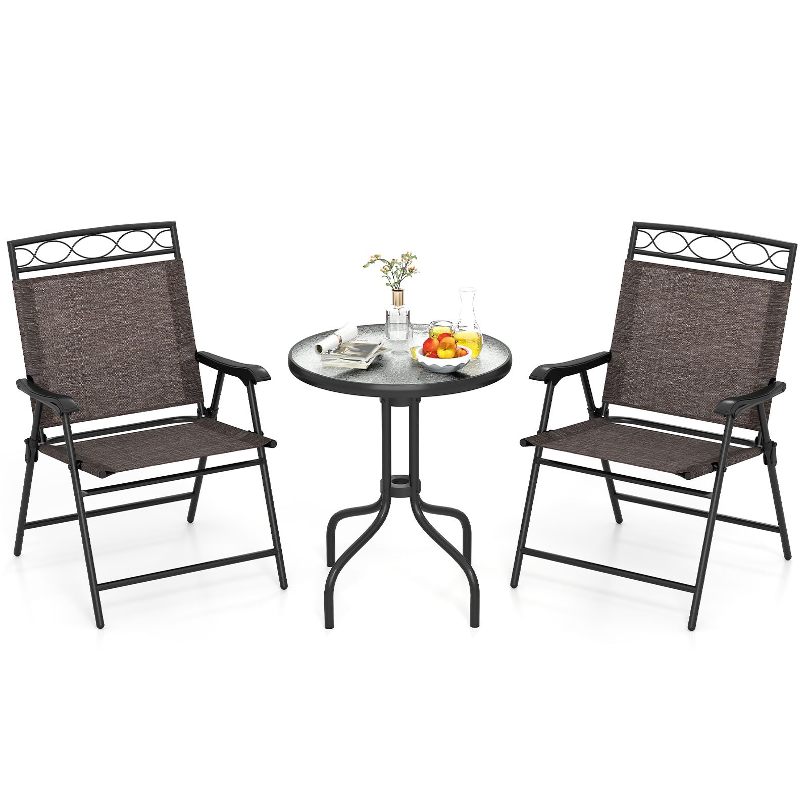 3 Pieces Outdoor Bistro Dining Furniture Set with 1.57 Inch Umbrella Hole, Brown Patio Conversation Sets Brown at Gallery Canada