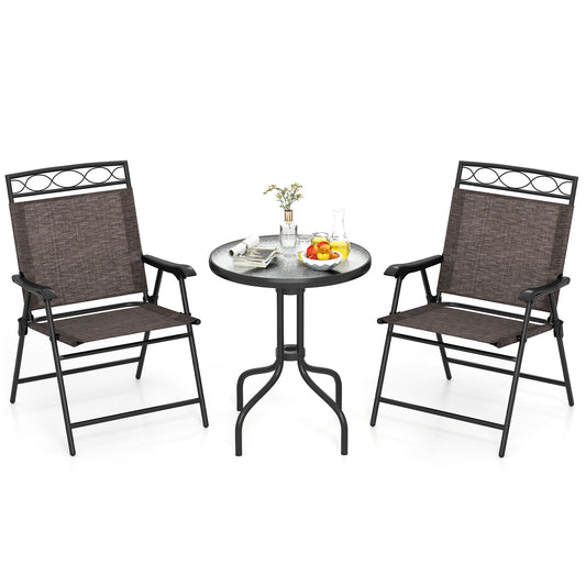 3 Pieces Outdoor Bistro Dining Furniture Set with 1.57 Inch Umbrella Hole, Brown Patio Conversation Sets Brown at Gallery Canada