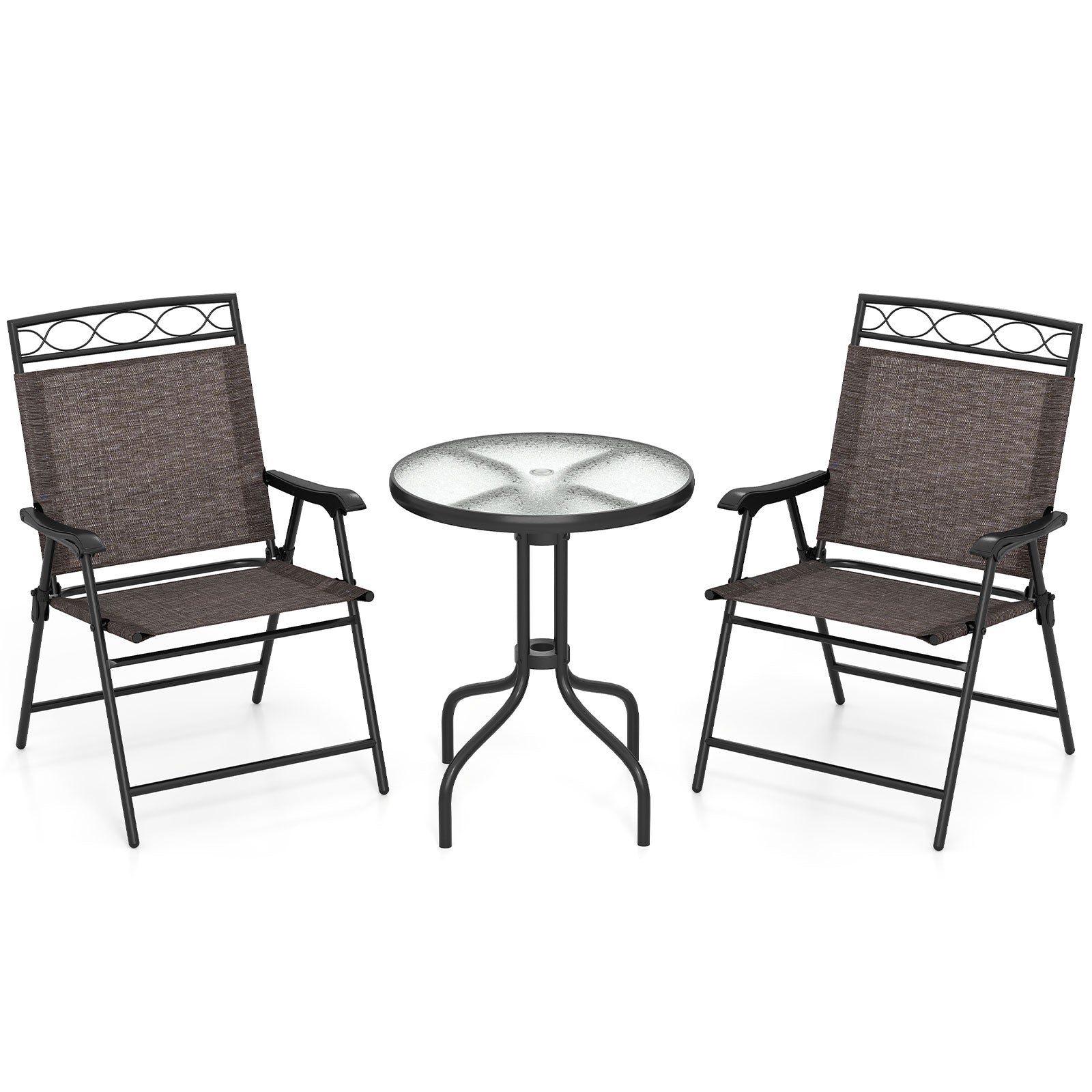 3 Pieces Outdoor Bistro Dining Furniture Set with 1.57 Inch Umbrella Hole, Brown Patio Conversation Sets at Gallery Canada