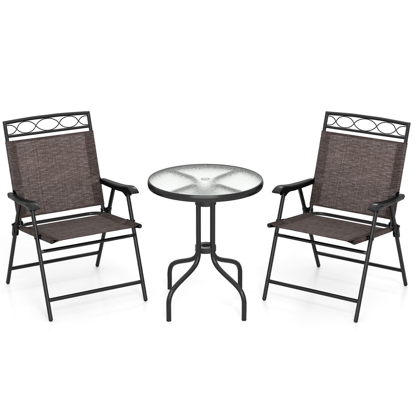 3 Pieces Outdoor Bistro Dining Furniture Set with 1.57 Inch Umbrella Hole, Brown Patio Conversation Sets at Gallery Canada
