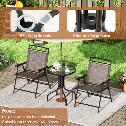 3 Pieces Outdoor Bistro Dining Furniture Set with 1.57 Inch Umbrella Hole, Brown Patio Conversation Sets at Gallery Canada