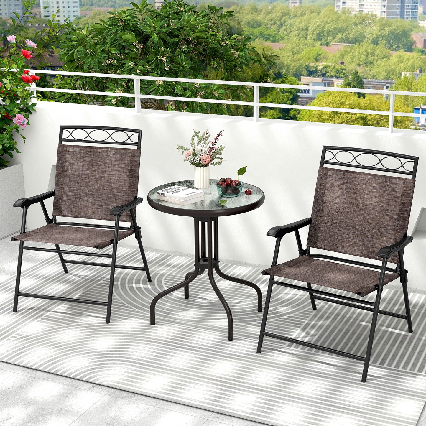 3 Pieces Outdoor Bistro Dining Furniture Set with 1.57 Inch Umbrella Hole, Brown Patio Conversation Sets at Gallery Canada