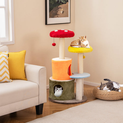 43 Inch Tall Cat Tree Cute with 2 Condos and Padded Platforms, Multicolor