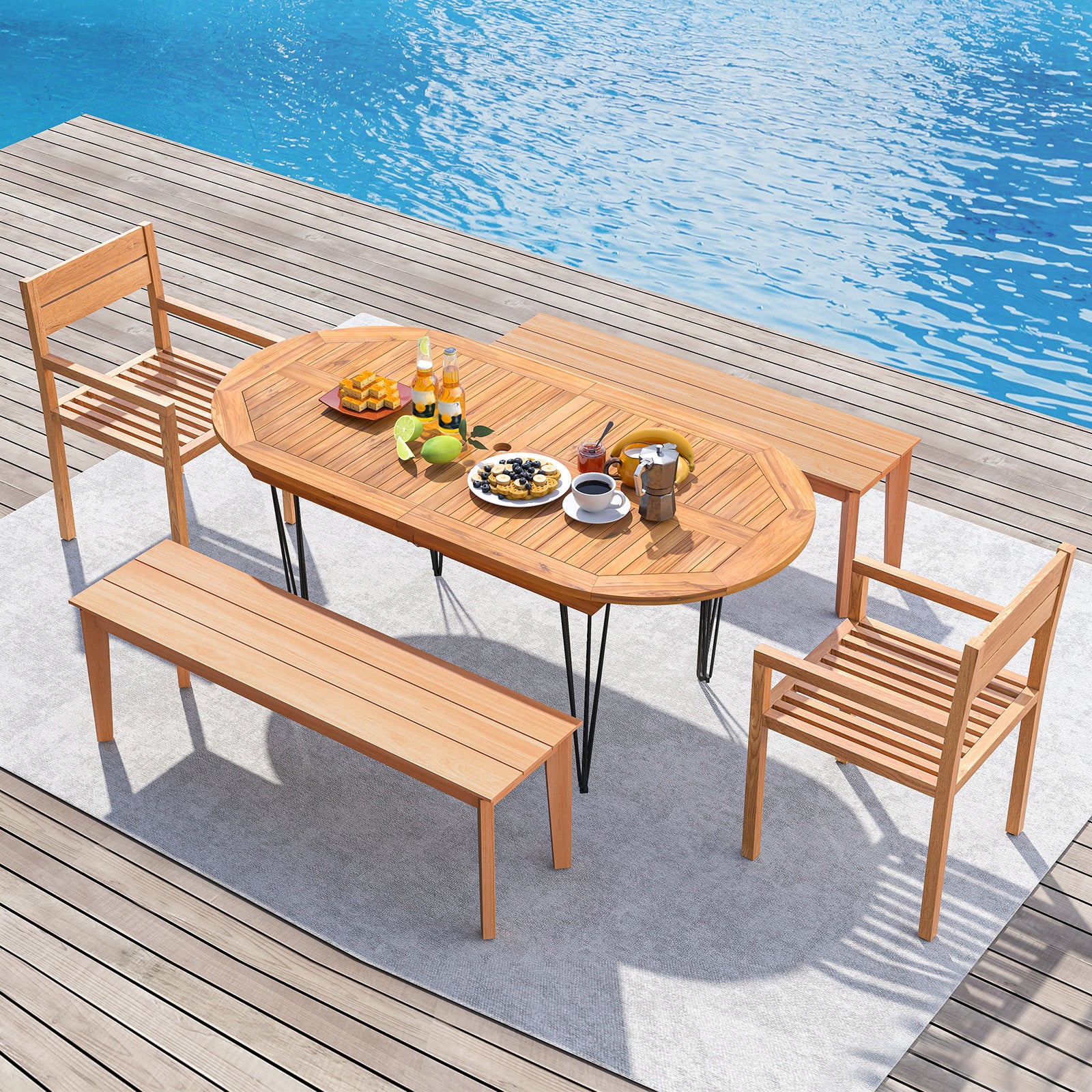 6 Person 71 Inch Patio Dining Table with Teak Wood Tabletop, Natural Patio Dining Tables at Gallery Canada