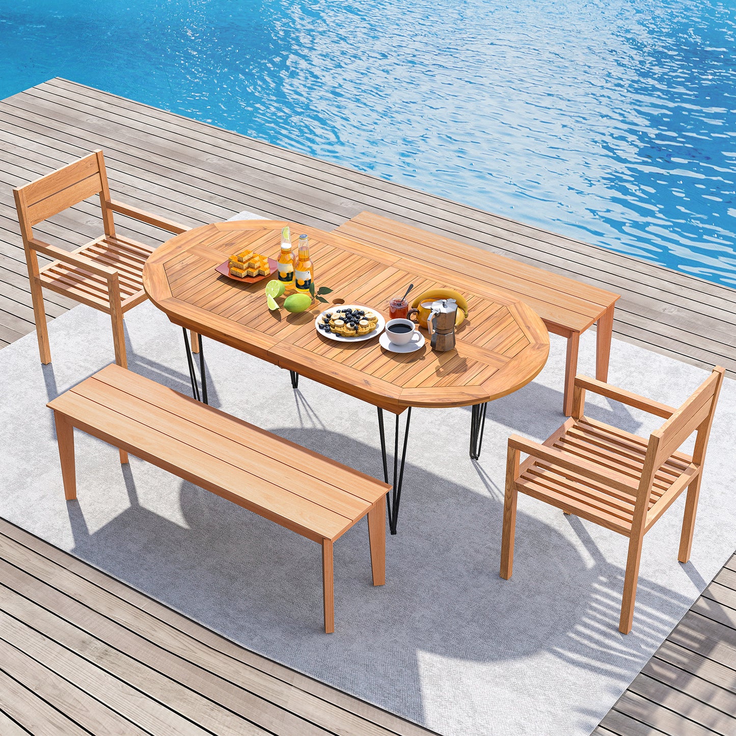 6 Person 71 Inch Patio Dining Table with Teak Wood Tabletop, Natural Patio Dining Tables at Gallery Canada