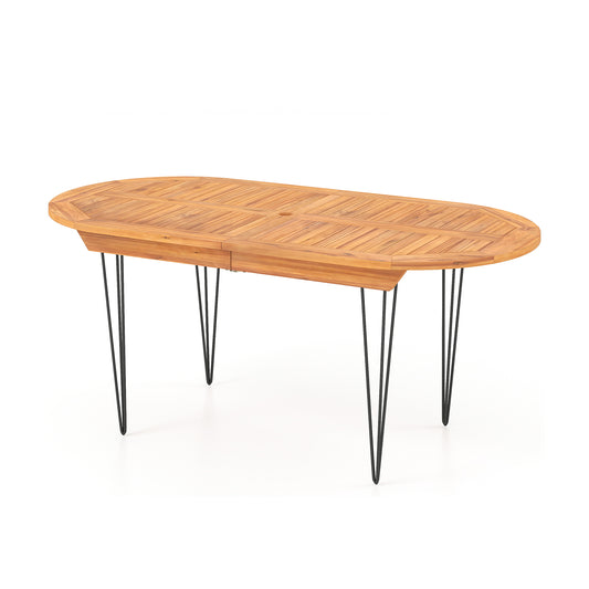 6 Person 71 Inch Patio Dining Table with Teak Wood Tabletop, Natural Patio Dining Tables Natural at Gallery Canada