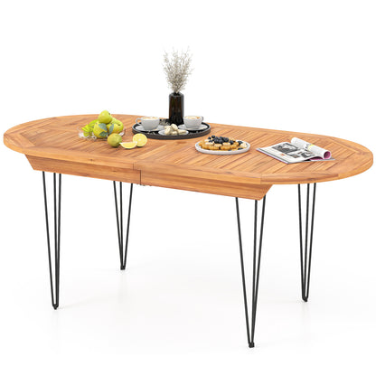 6 Person 71 Inch Patio Dining Table with Teak Wood Tabletop, Natural Patio Dining Tables at Gallery Canada