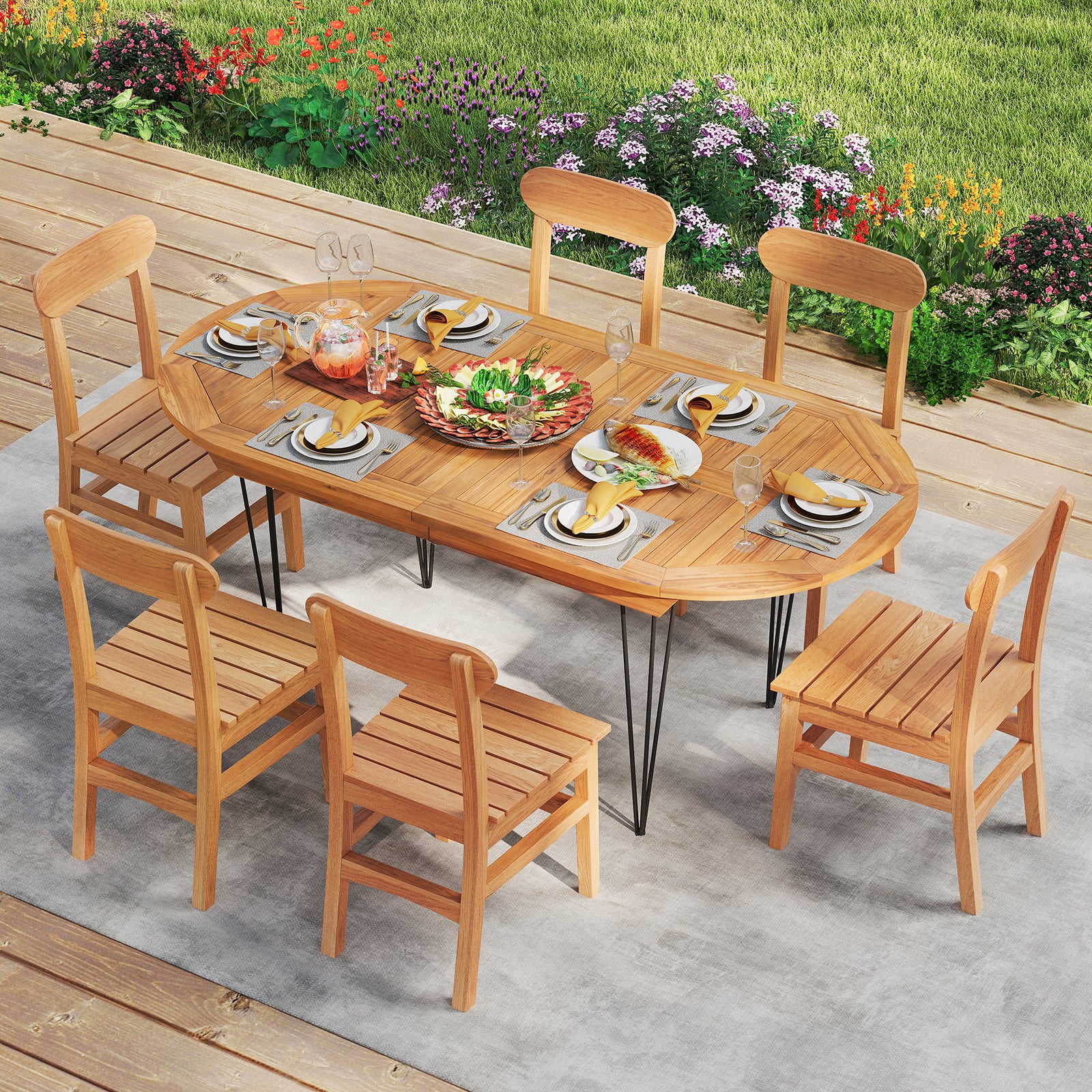 6 Person 71 Inch Patio Dining Table with Teak Wood Tabletop, Natural Patio Dining Tables at Gallery Canada
