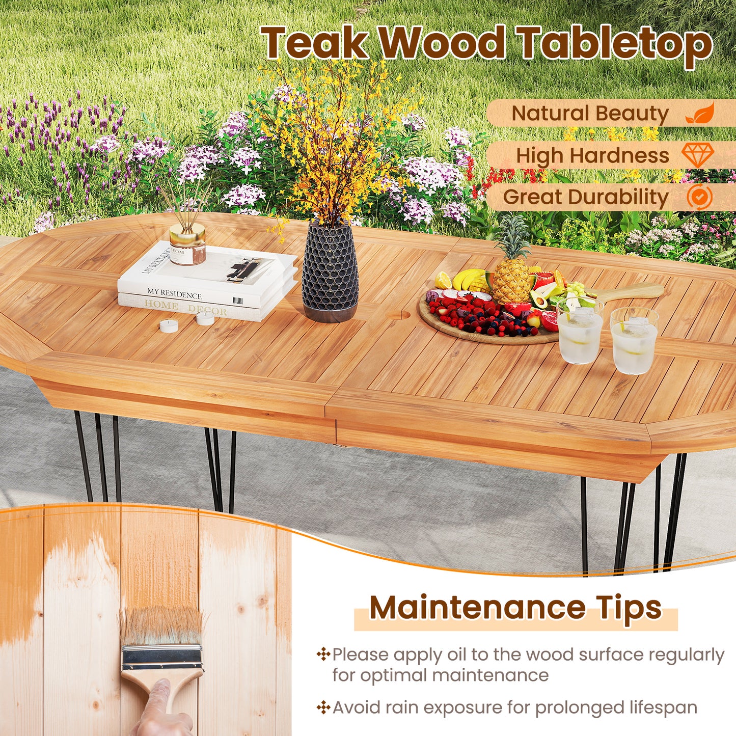 6 Person 71 Inch Patio Dining Table with Teak Wood Tabletop, Natural Patio Dining Tables at Gallery Canada