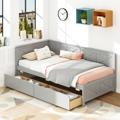 Twin Size Daybed with 2 Storage Drawers No Box Spring Needed, Gray Trundle Bed Frame at Gallery Canada