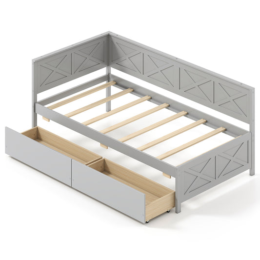 Twin Size Daybed With 2 Storage Drawers, Gray Trundle Bed Frame Gray at Gallery Canada