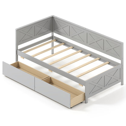 Twin Size Daybed with 2 Storage Drawers No Box Spring Needed, Gray Trundle Bed Frame Gray at Gallery Canada