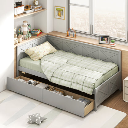 Twin Size Daybed with 2 Storage Drawers No Box Spring Needed, Gray Trundle Bed Frame at Gallery Canada
