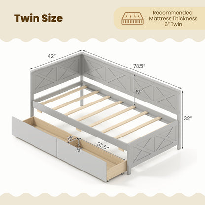 Twin Size Daybed with 2 Storage Drawers No Box Spring Needed, Gray Trundle Bed Frame at Gallery Canada