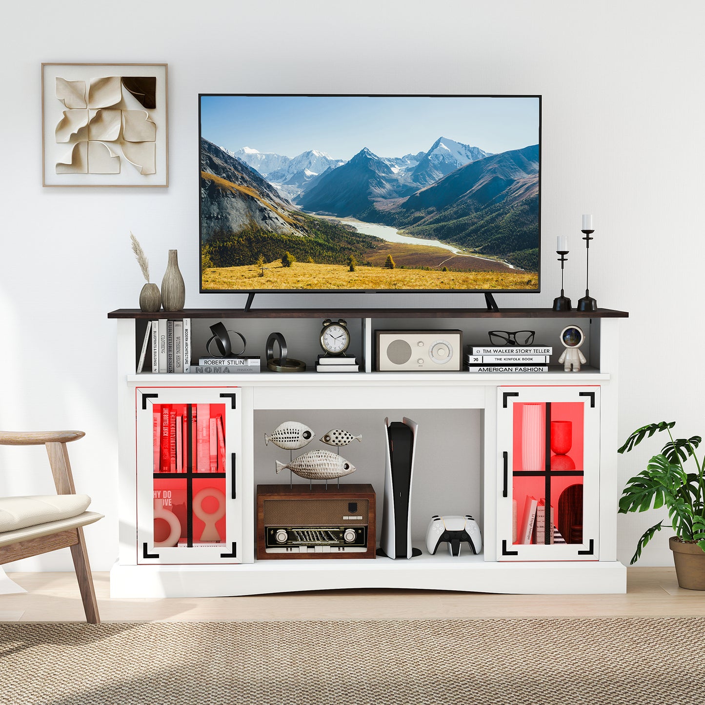 TV Stand with LED Lights and Remote Control, White Entertainment Centers & TV Stands at Gallery Canada
