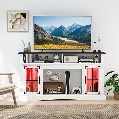 TV Stand with LED Lights and Remote Control, White
