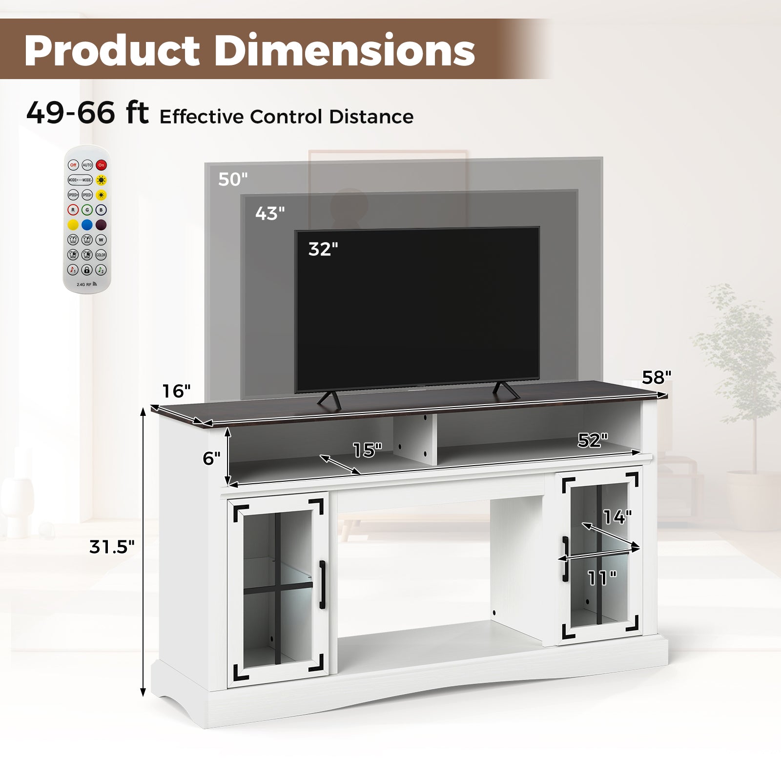 TV Stand with LED Lights and Remote Control, White Entertainment Centers & TV Stands at Gallery Canada
