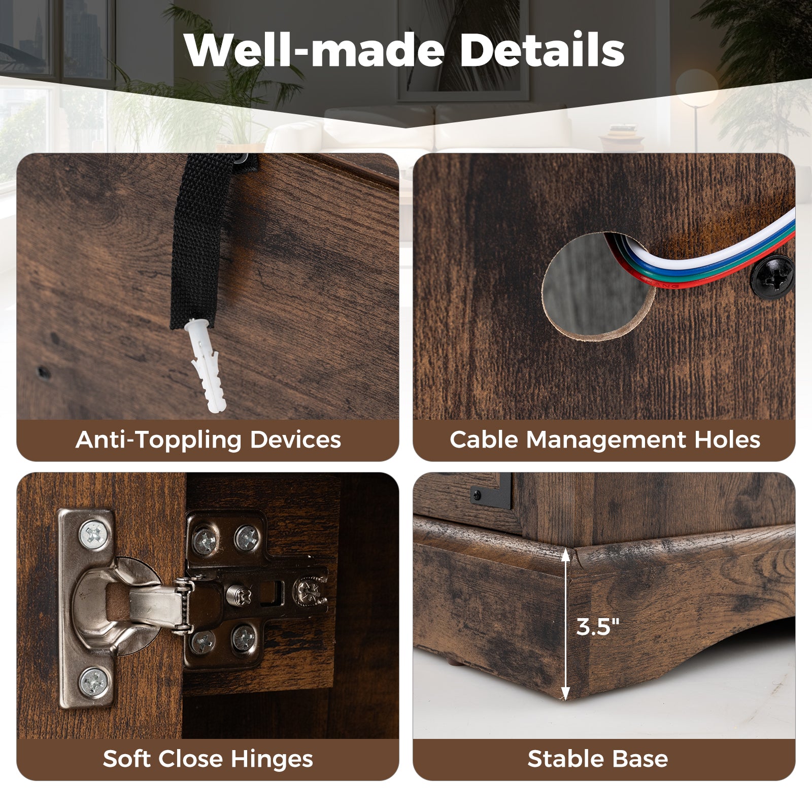 TV Stand with LED Lights and Remote Control, Rustic Brown Entertainment Centers & TV Stands at Gallery Canada