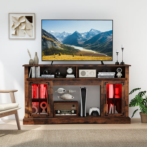 TV Stand with LED Lights and Remote Control, Rustic Brown