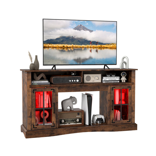 TV Stand with LED Lights and Remote Control, Rustic Brown