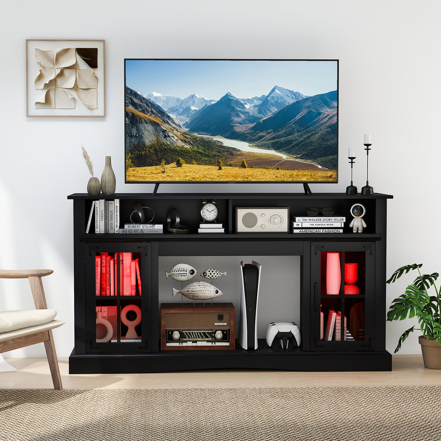 TV Stand with LED Lights and Remote Control, Black Entertainment Centers & TV Stands at Gallery Canada