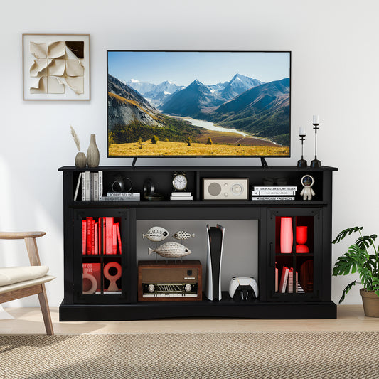 TV Stand with LED Lights and Remote Control, Black Entertainment Centers & TV Stands Black at Gallery Canada