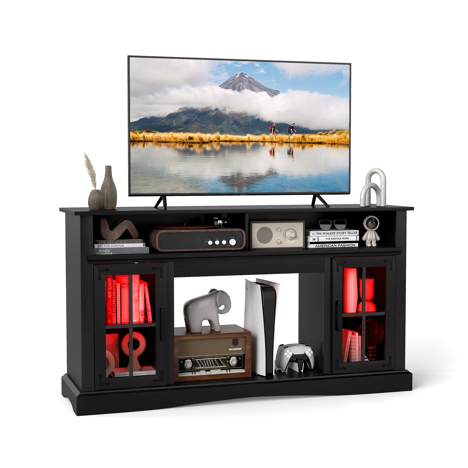 TV Stand with LED Lights and Remote Control, Black Entertainment Centers & TV Stands Black at Gallery Canada