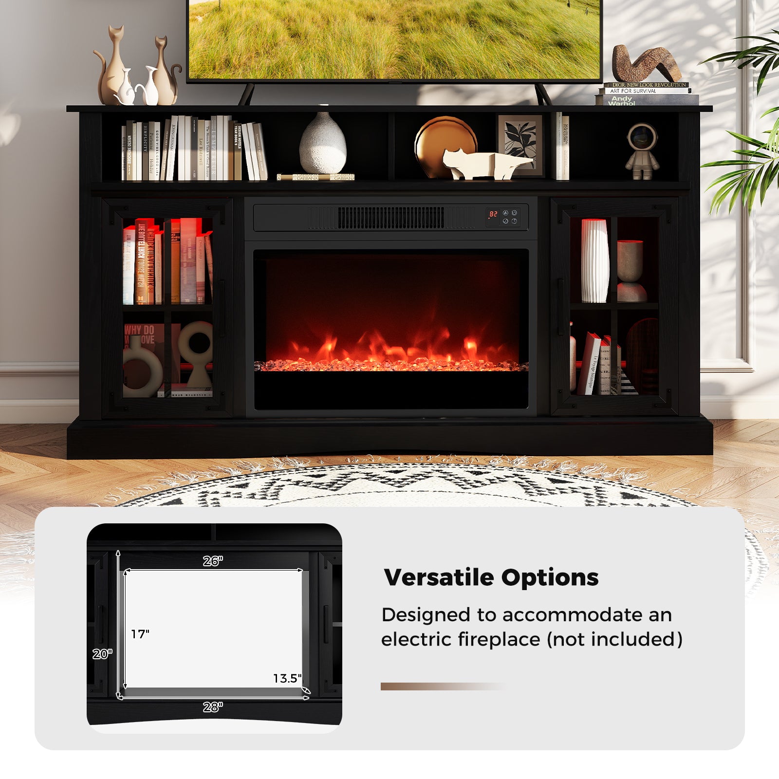 TV Stand with LED Lights and Remote Control, Black Entertainment Centers & TV Stands at Gallery Canada