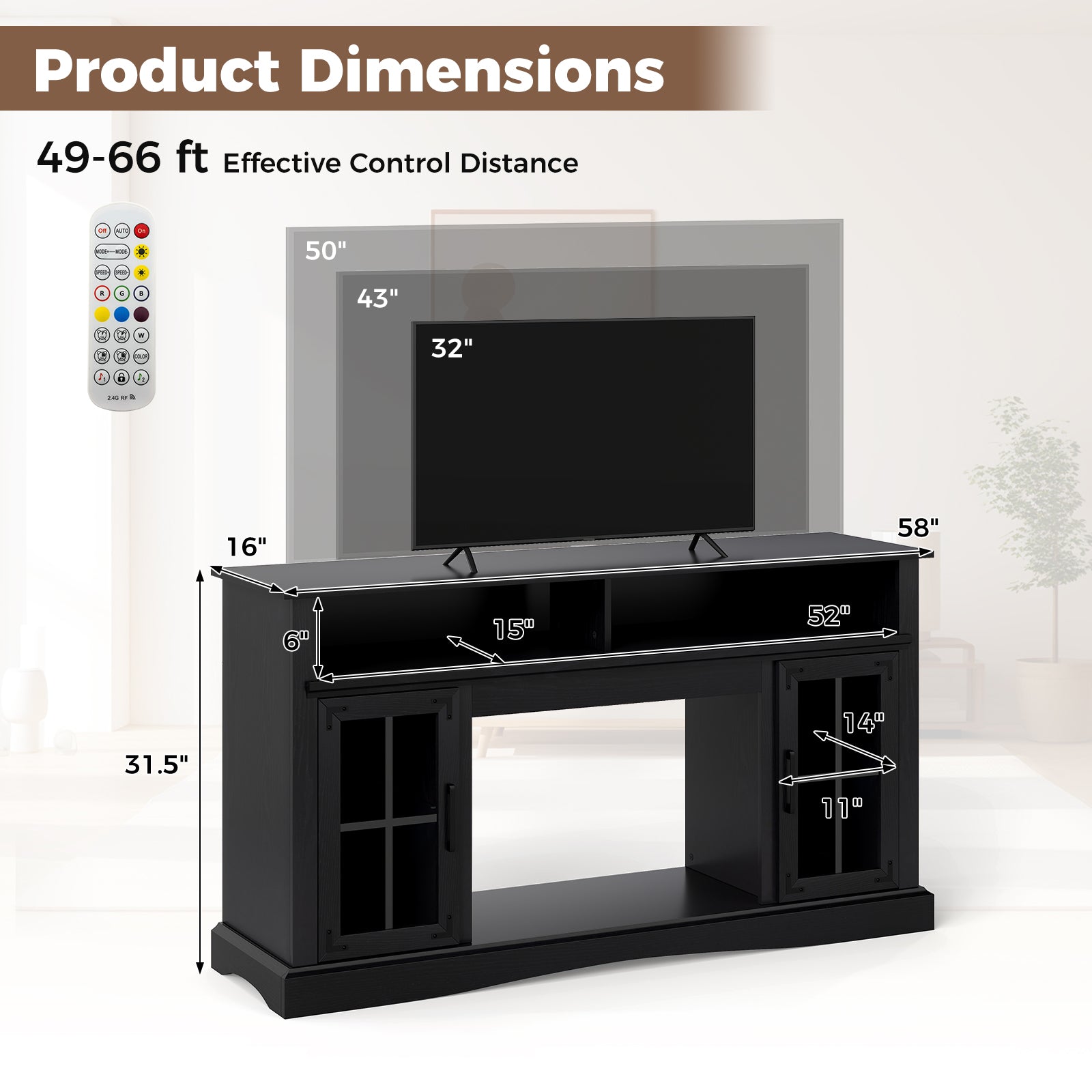 TV Stand with LED Lights and Remote Control, Black Entertainment Centers & TV Stands at Gallery Canada