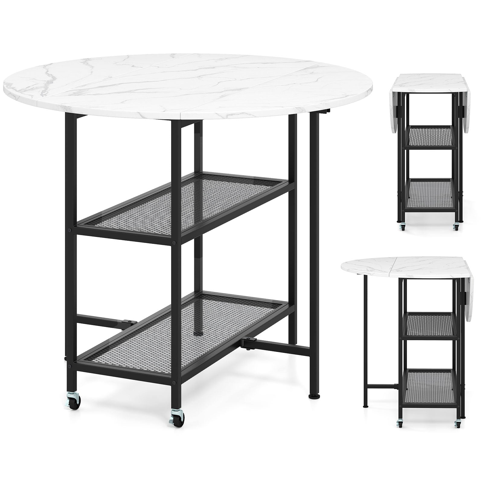 Folding Round Dining Table With Lockable Wheels, White Dining Tables at Gallery Canada