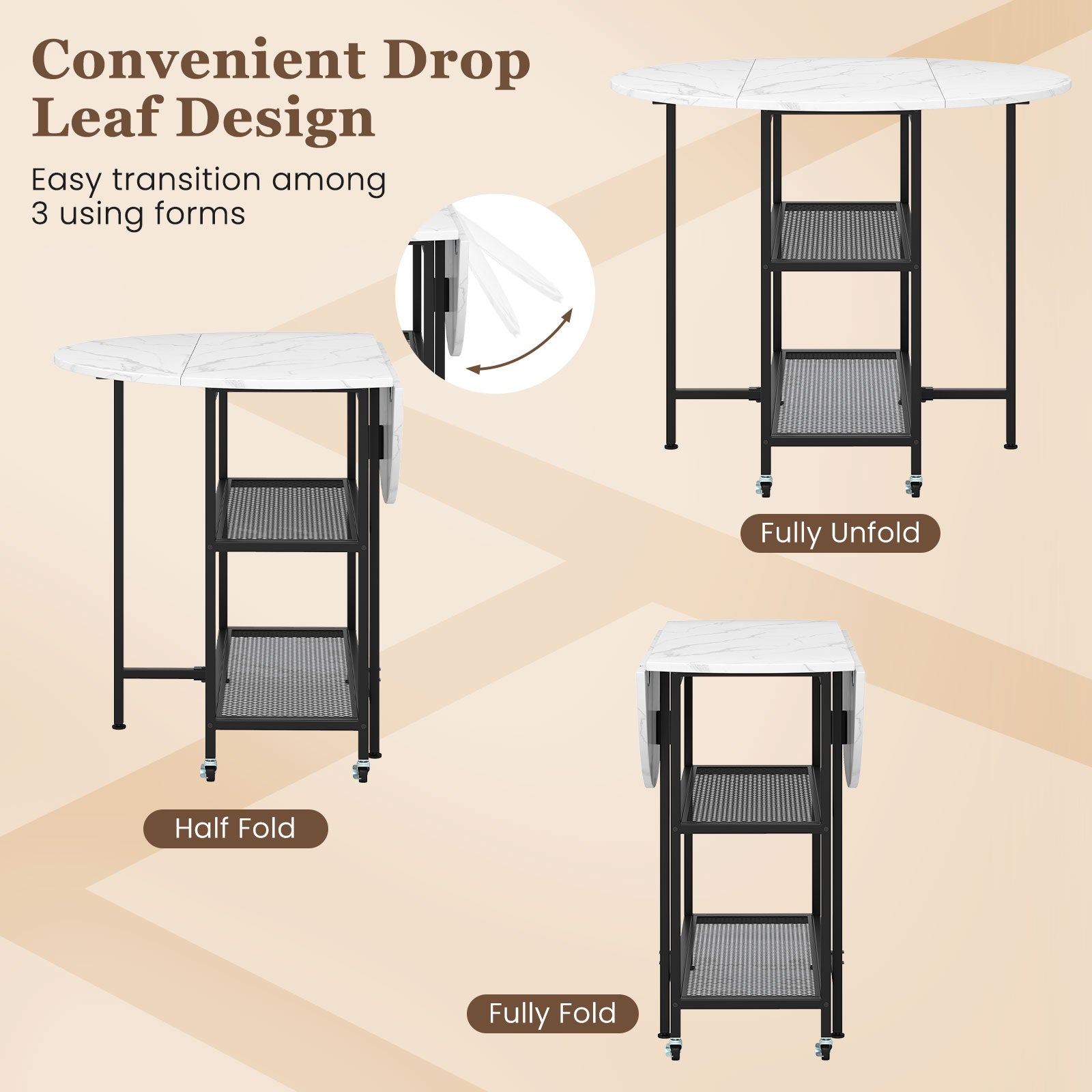 Folding Round Dining Table with Lockable Wheels, White Dining Tables at Gallery Canada