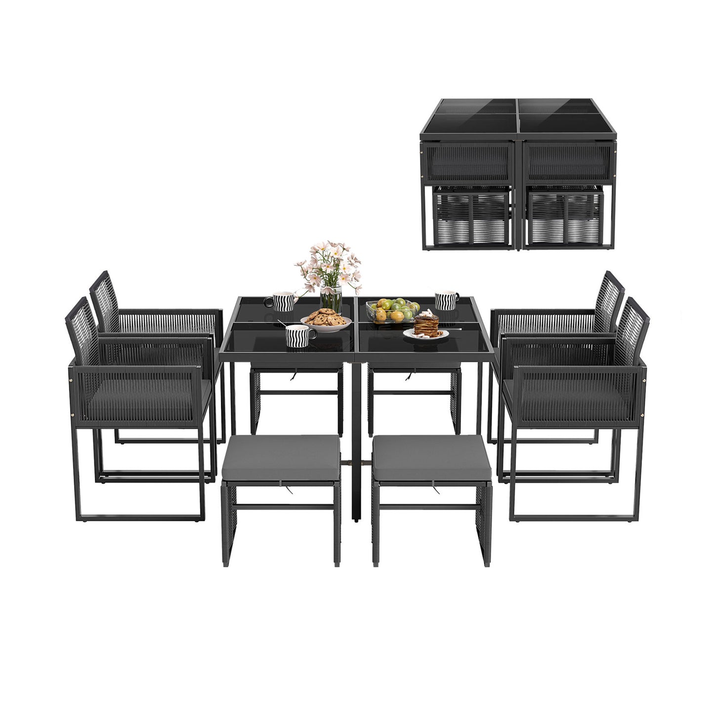 9 Pieces Patio Dining Set with Cushions for Yard Garden, Gray Patio Conversation Sets Gray at Gallery Canada