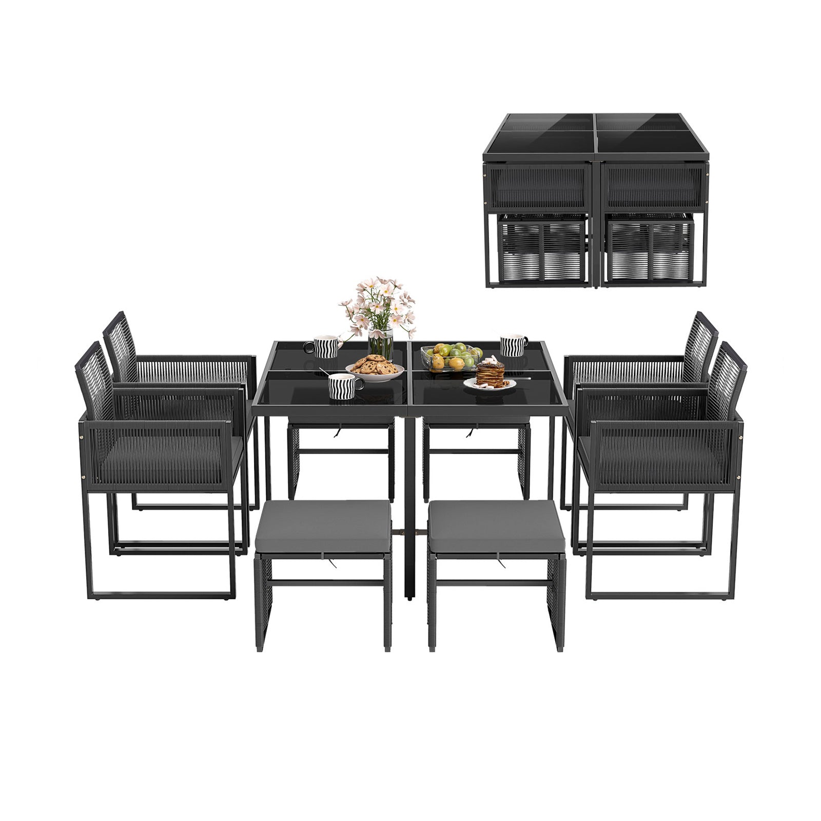 9 Pieces Patio Dining Set with Cushions for Yard Garden, Gray Patio Conversation Sets Gray at Gallery Canada