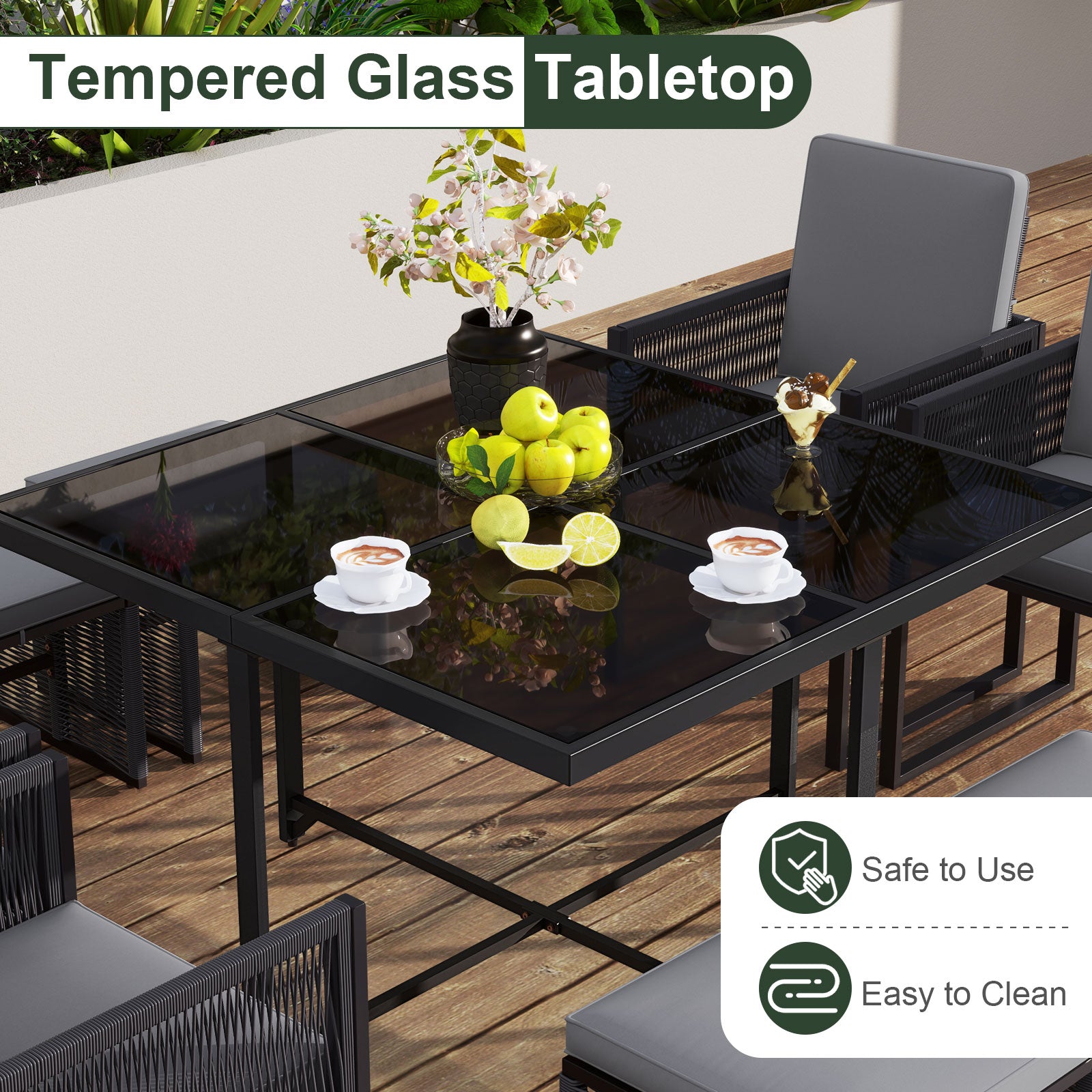 9 Pieces Patio Dining Set with Cushions for Yard Garden, Gray Patio Conversation Sets at Gallery Canada