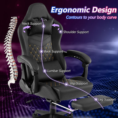 Ergonomic Video Game Computer Chair with Headrest and Lumbar Pillow, Black Ergonomic Chairs at Gallery Canada