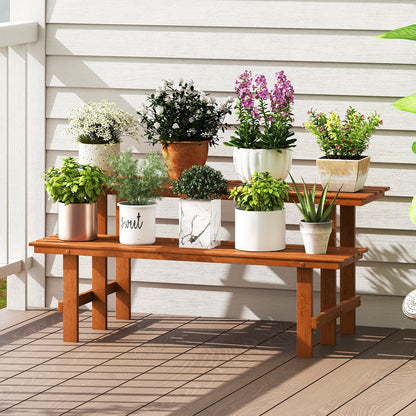 2-Tier Wood Plant Stand Ladder Plant Shelf for Indoor Outdoor, Brown Plant Stands at Gallery Canada