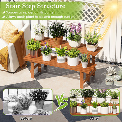 2-Tier Wood Plant Stand Ladder Plant Shelf for Indoor Outdoor, Brown Plant Stands at Gallery Canada