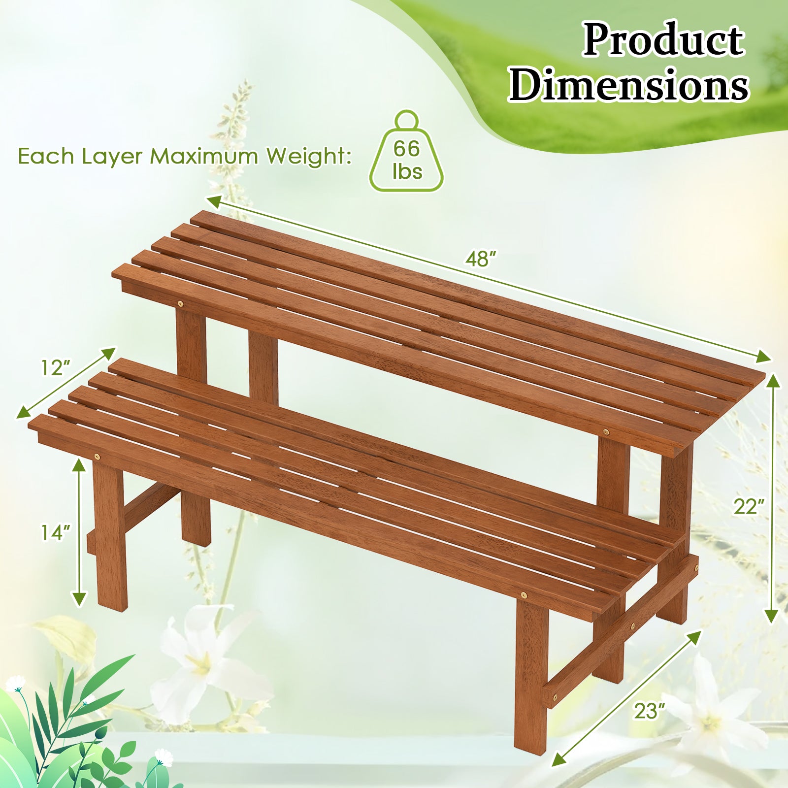 2-Tier Wood Plant Stand Ladder Plant Shelf for Indoor Outdoor, Brown Plant Stands at Gallery Canada