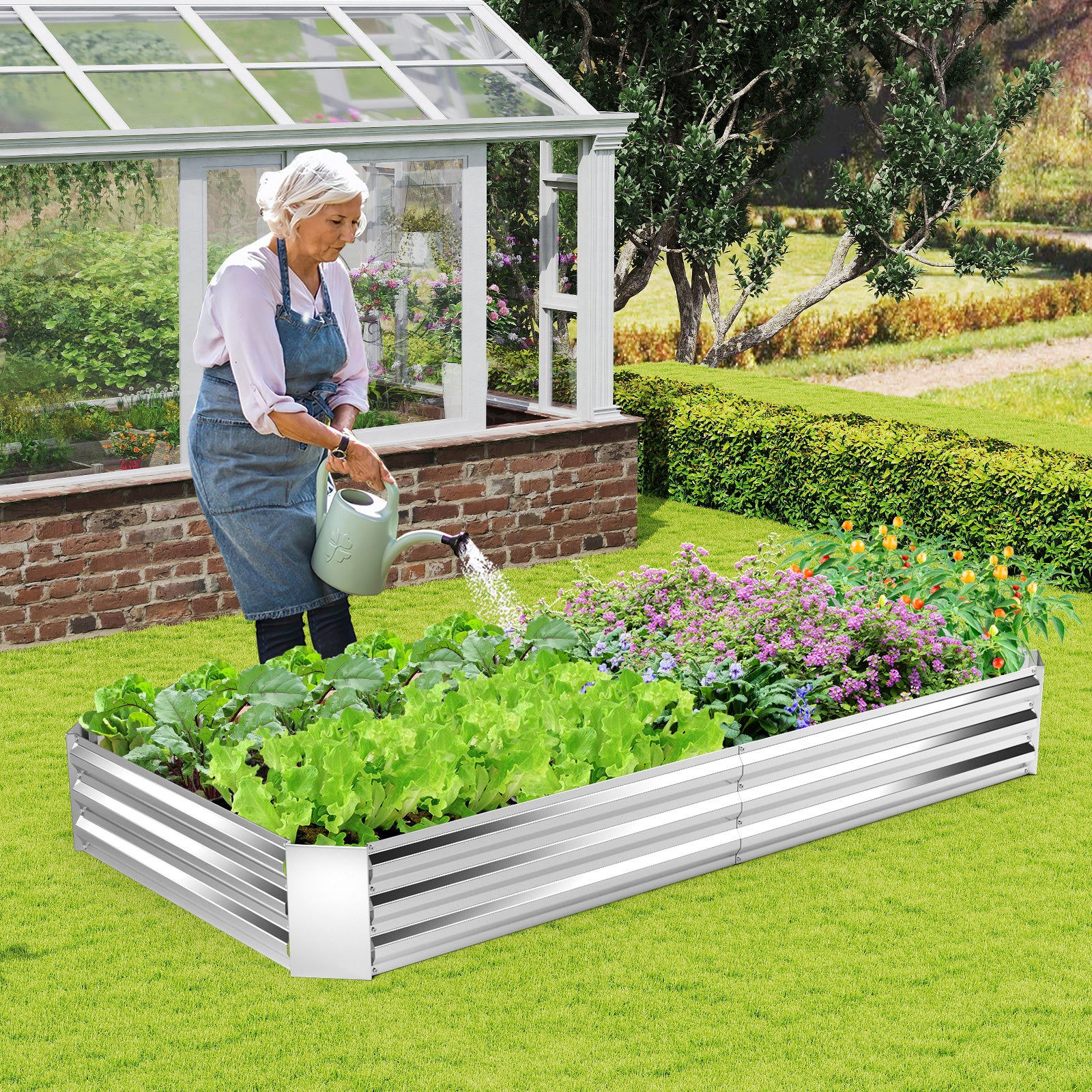Metal Galvanized Raised Garden Bed with Open-Ended Base-8 x 4 ft, Silver Raised Garden Beds at Gallery Canada