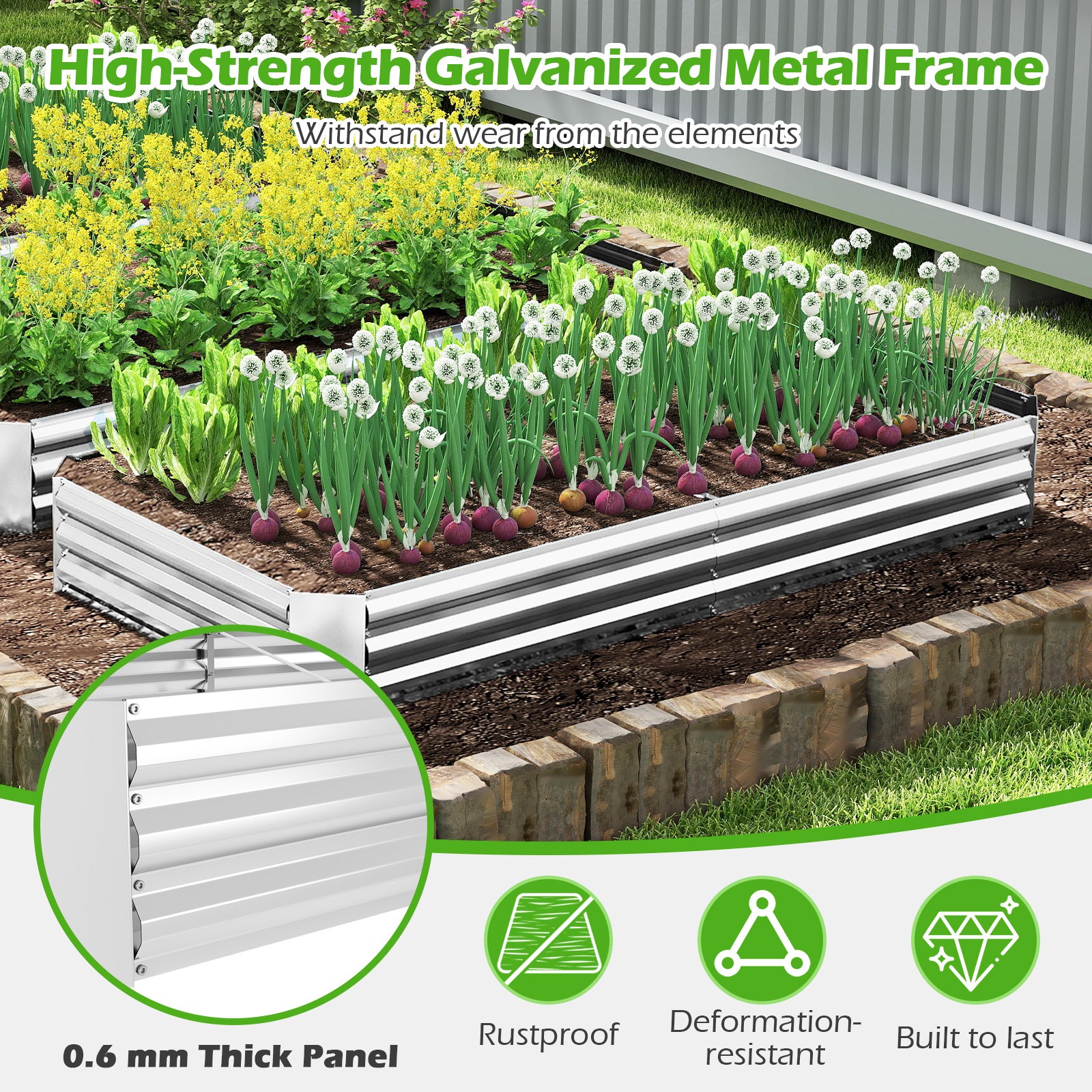 Metal Galvanized Raised Garden Bed with Open-Ended Base-8 x 4 ft, Silver Raised Garden Beds at Gallery Canada