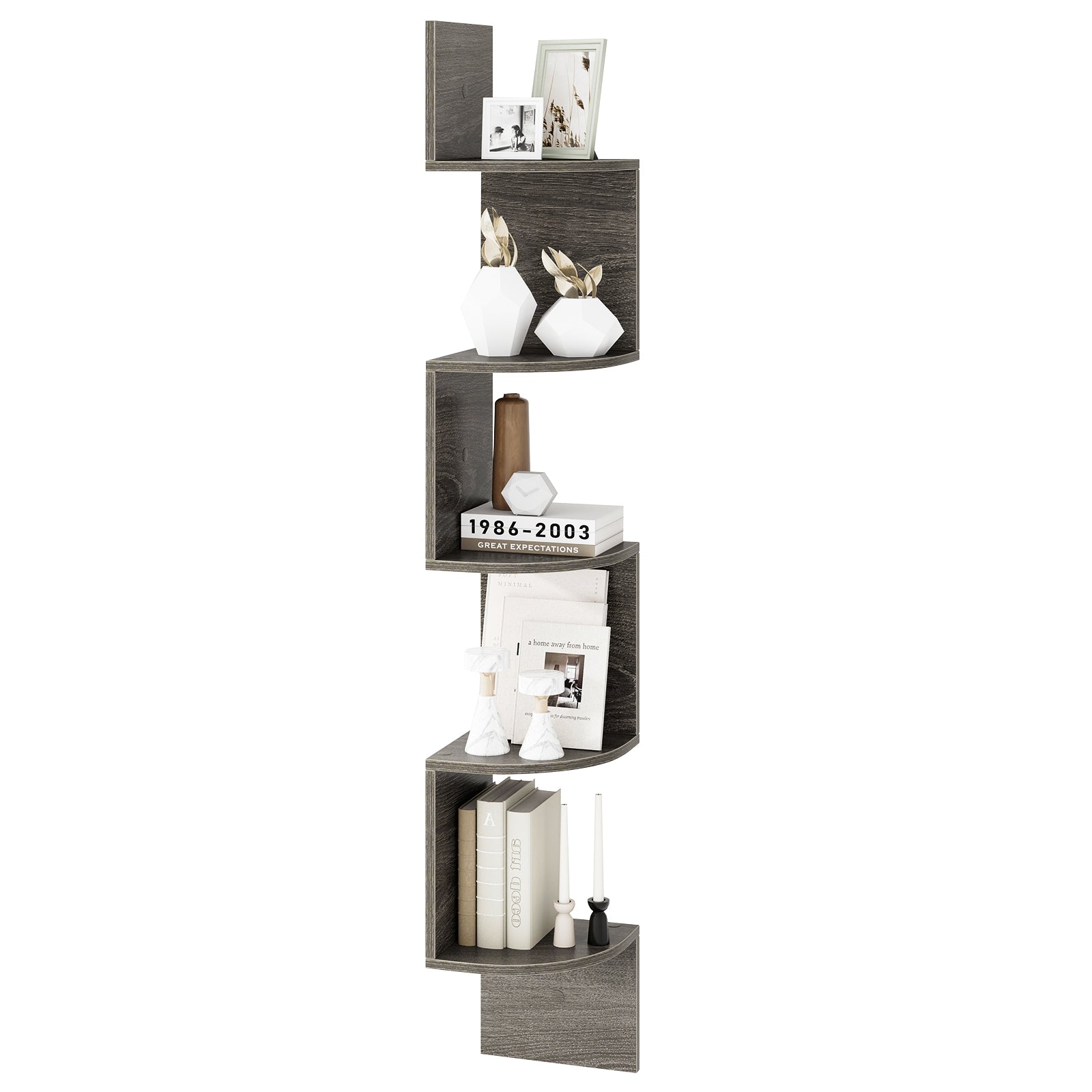 5-Tier Corner Shelf Floating Bookshelf Wall Mounted Storage Organizer, Oak Bookcases Oak at Gallery Canada