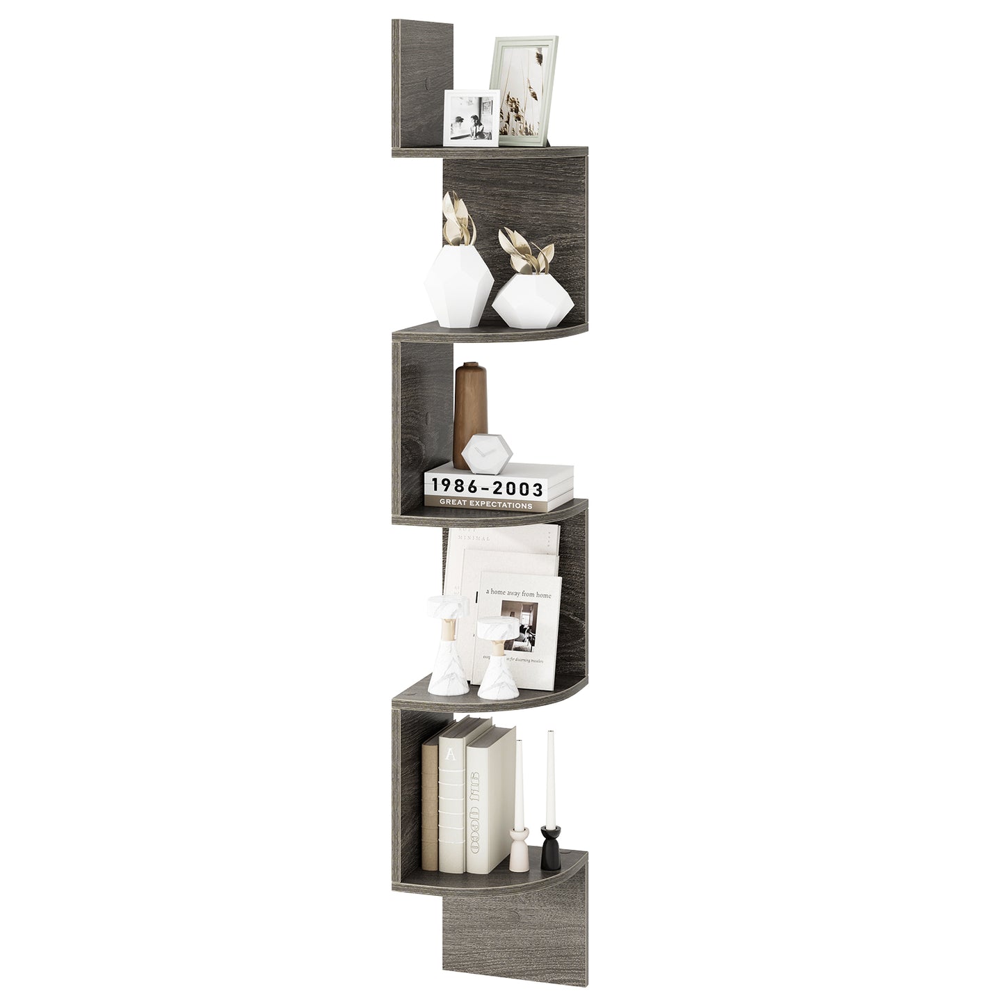 5-Tier Corner Shelf Floating Bookshelf Wall Mounted Storage Organizer, Oak Bookcases at Gallery Canada
